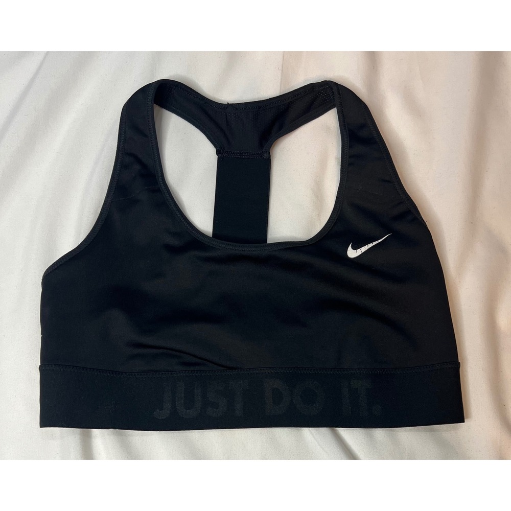 Nike Dri-FIT Sports Bra Womens Small Black Just Do It Racerback Athletic Active